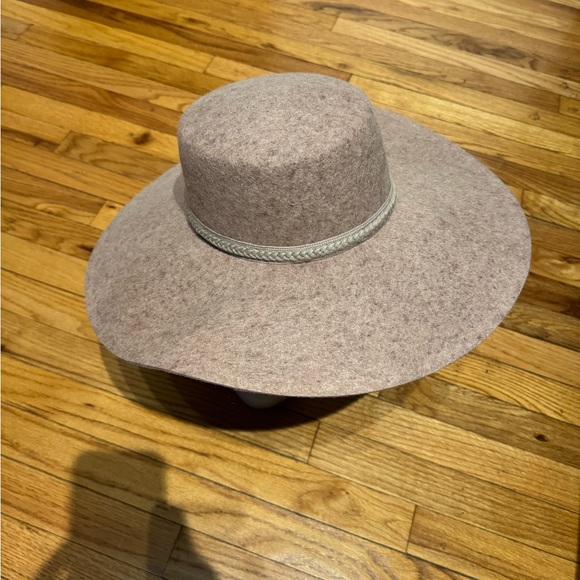 NWT Taupe Fedora Wool Adjustable Classic Boho Western Winter wide brim blush - Picture 2 of 5
